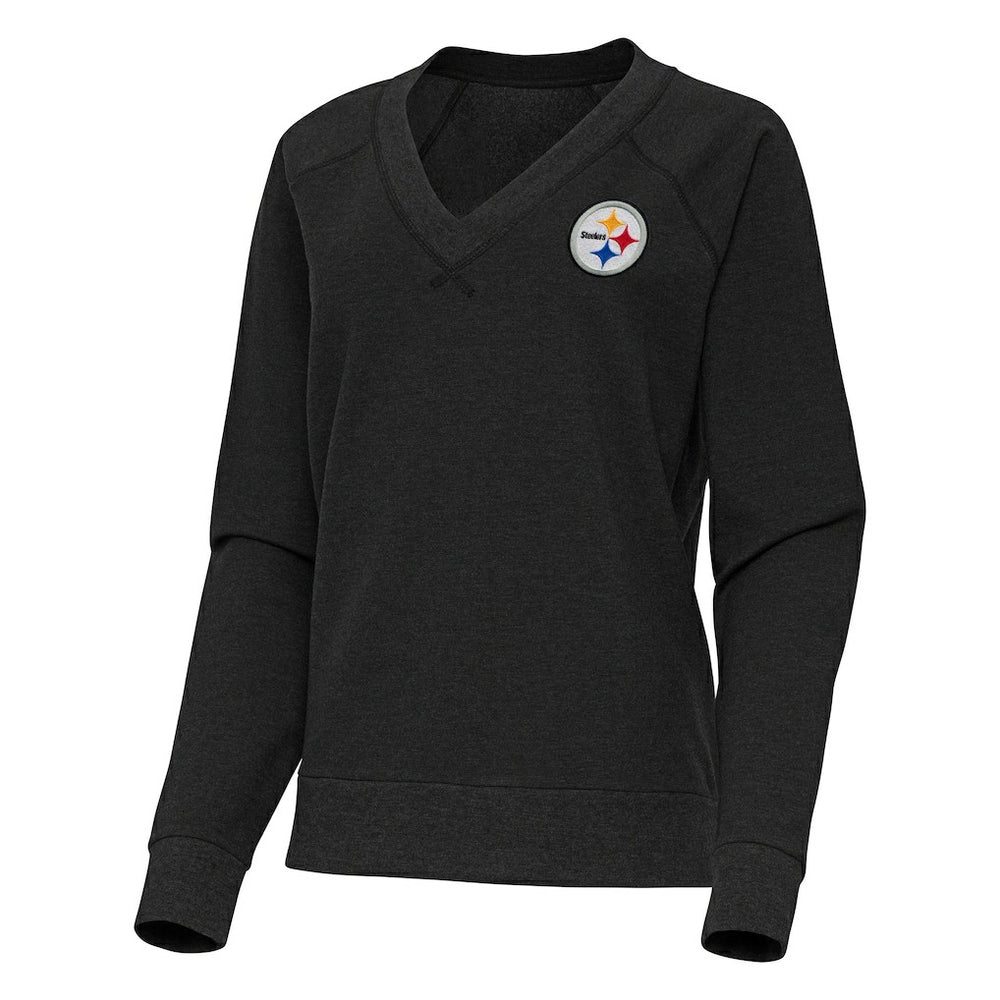 Pittsburgh Steelers Antigua Women's Varsity Tri-Blend V-Neck Long Sleeve T-Shirt - Heather Black outlet