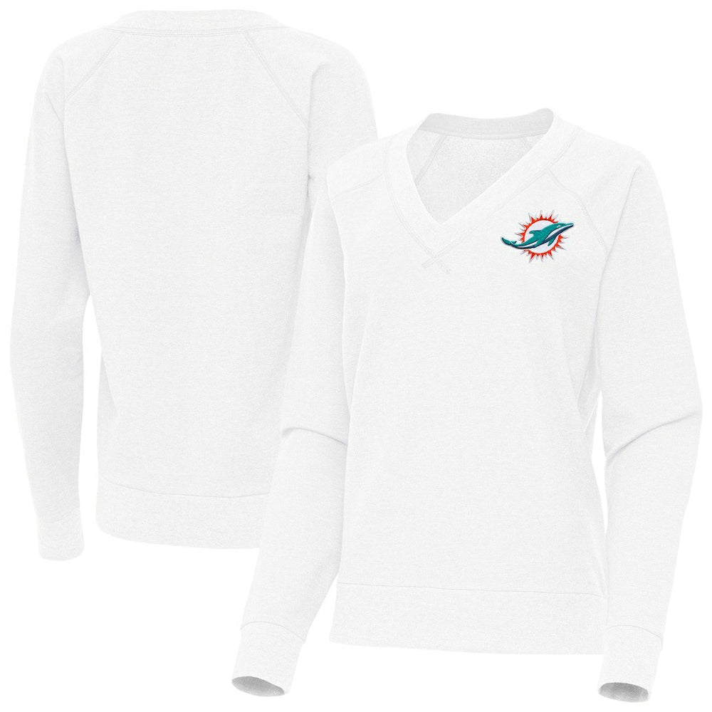 Miami Dolphins Antigua Women's Varsity Tri-Blend V-Neck Long Sleeve T-Shirt - White cheap