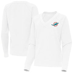 Miami Dolphins Antigua Women's Varsity Tri-Blend V-Neck Long Sleeve T-Shirt - White cheap