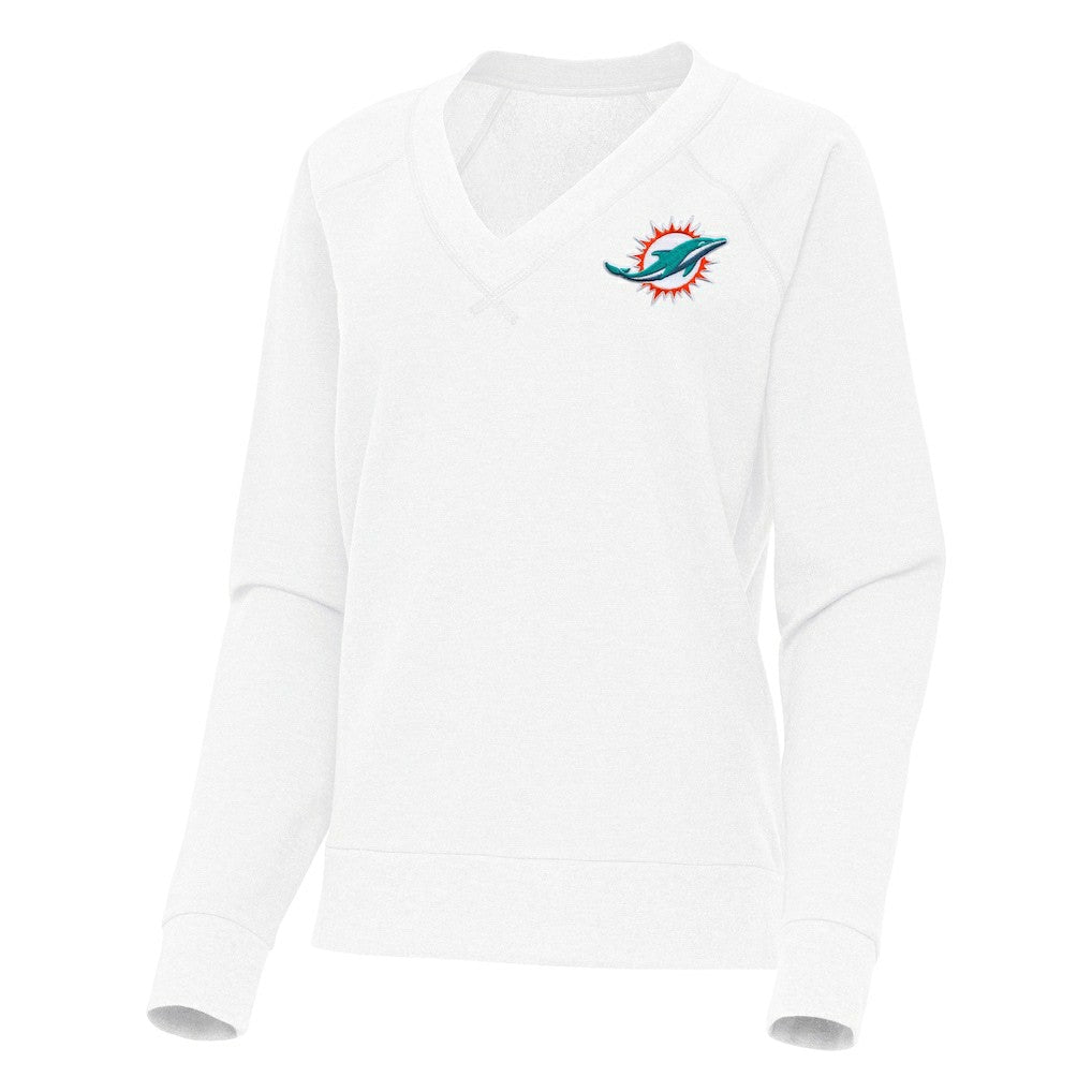 Miami Dolphins Antigua Women's Varsity Tri-Blend V-Neck Long Sleeve T-Shirt - White cheap