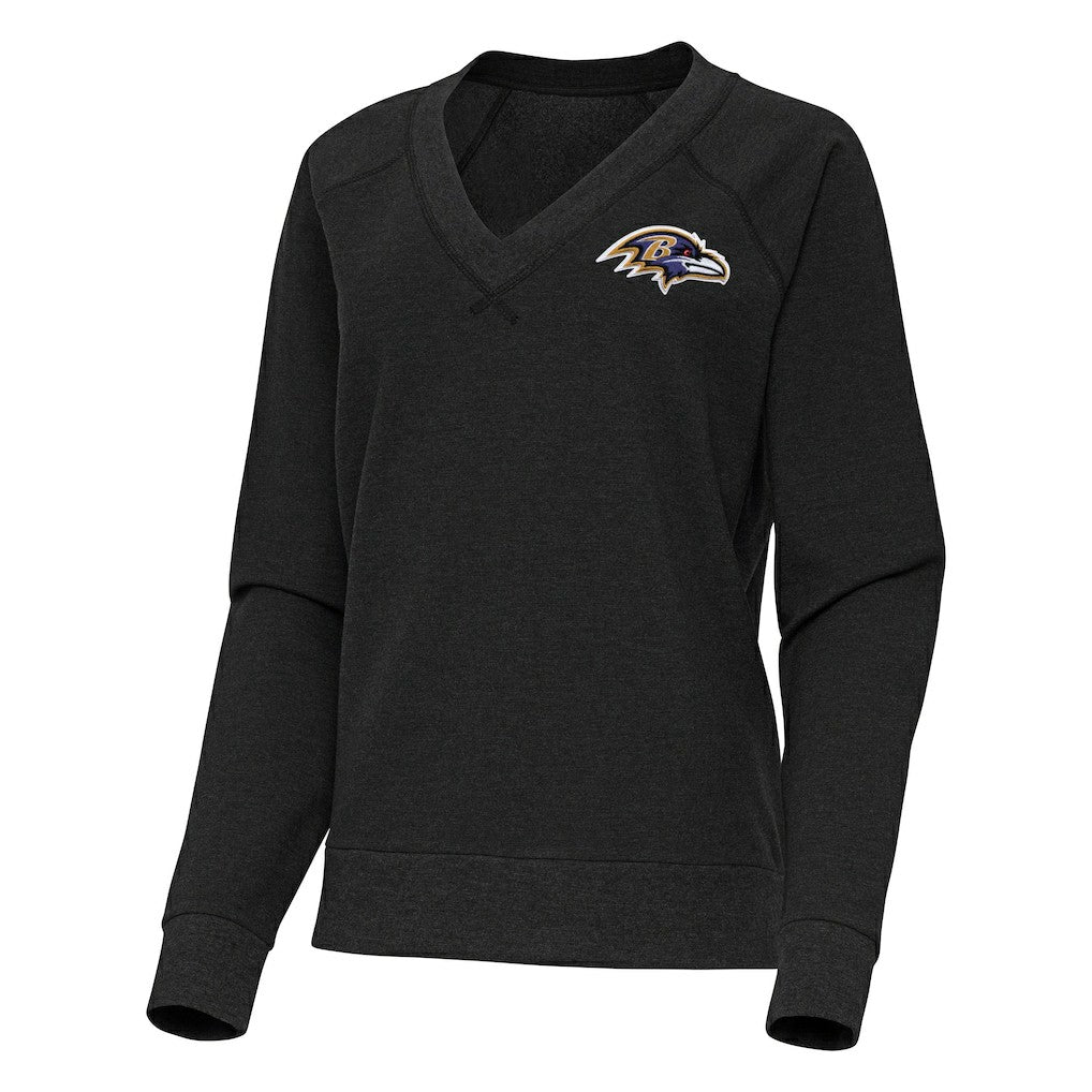 Baltimore Ravens Antigua Women's Varsity Tri-Blend V-Neck Long Sleeve T-Shirt - Heather Black for sale