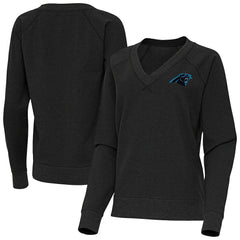 Carolina Panthers Antigua Women's Varsity Tri-Blend V-Neck Long Sleeve T-Shirt - Heather Black on sale
