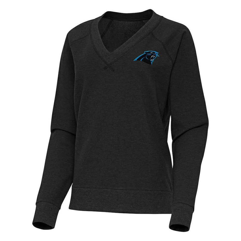 Carolina Panthers Antigua Women's Varsity Tri-Blend V-Neck Long Sleeve T-Shirt - Heather Black on sale