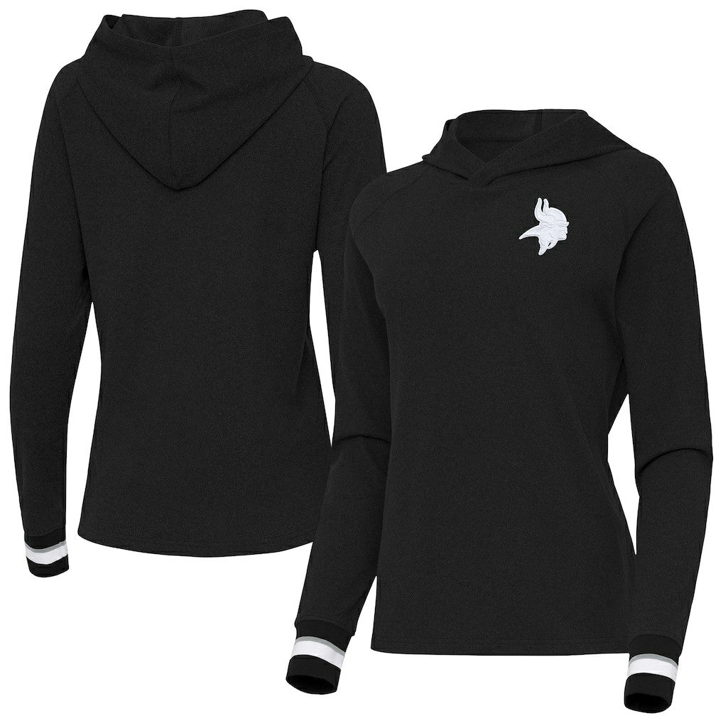 Minnesota Vikings Antigua Women's Trek Raglan Pullover Hoodie - Black for sale