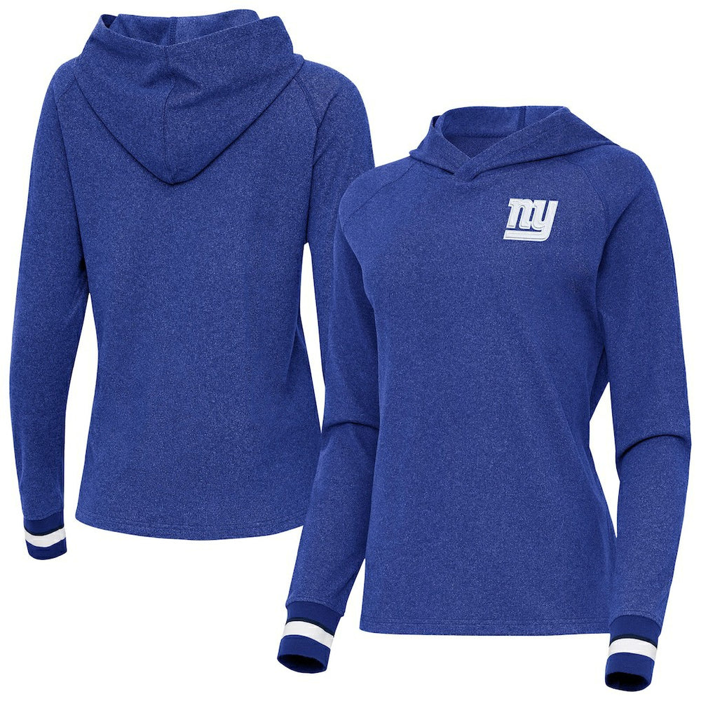 New York Giants Antigua Women's Trek Raglan Pullover Hoodie - Heather Royal sale