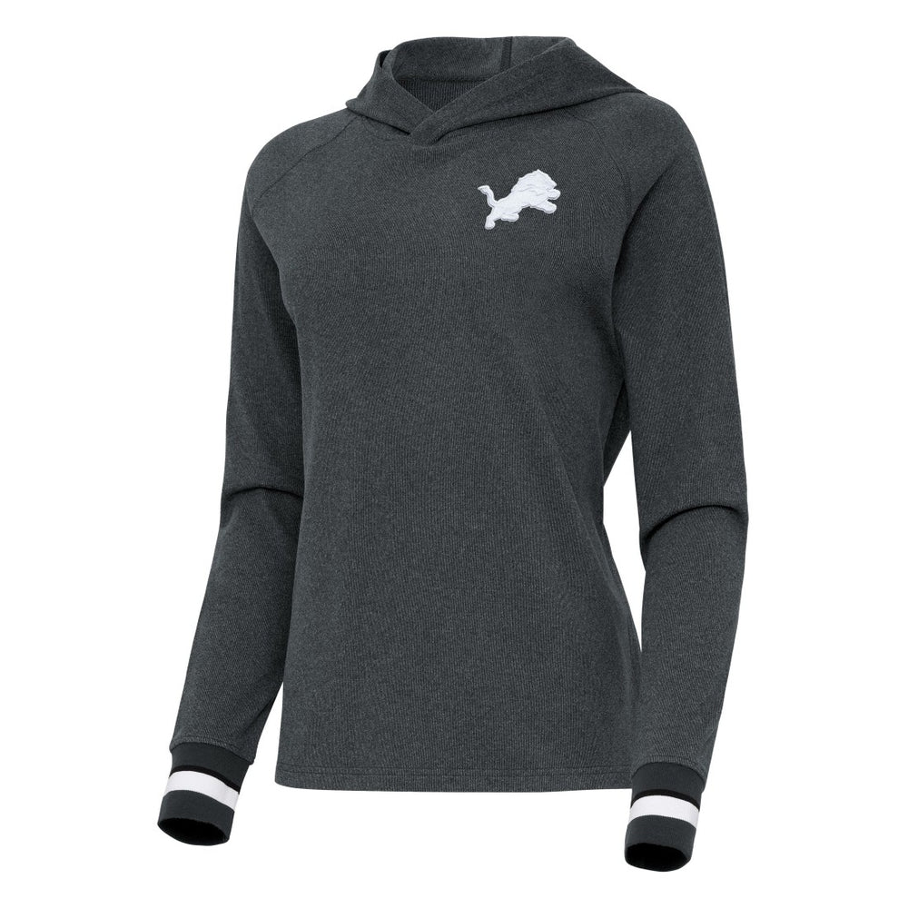 Detroit Lions Antigua Women's Trek Raglan Pullover Hoodie - Heather Charcoal cheap