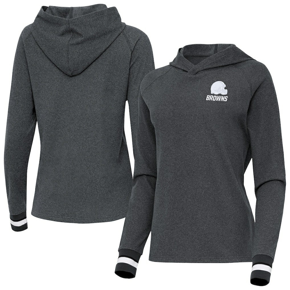 Cleveland Browns Antigua Women's Trek Raglan Pullover Hoodie - Heather Charcoal outlet
