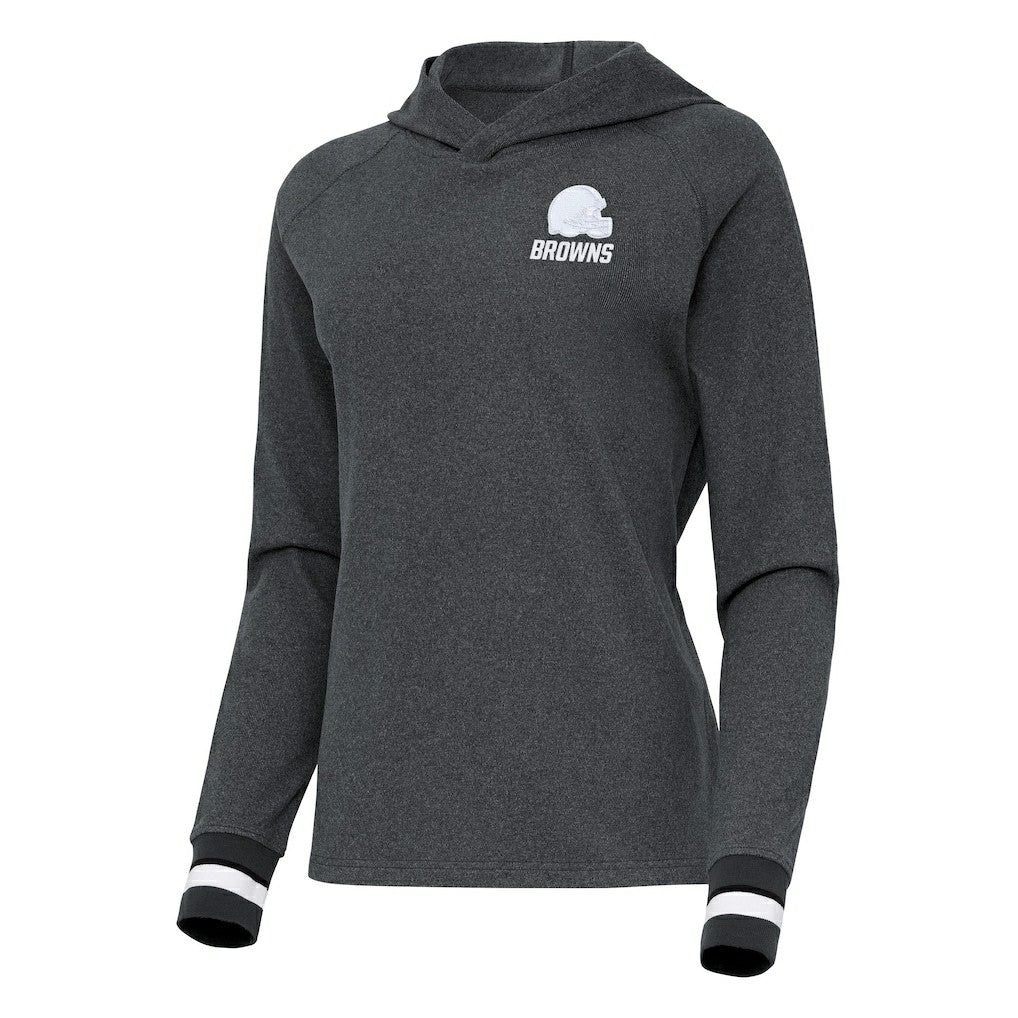 Cleveland Browns Antigua Women's Trek Raglan Pullover Hoodie - Heather Charcoal outlet