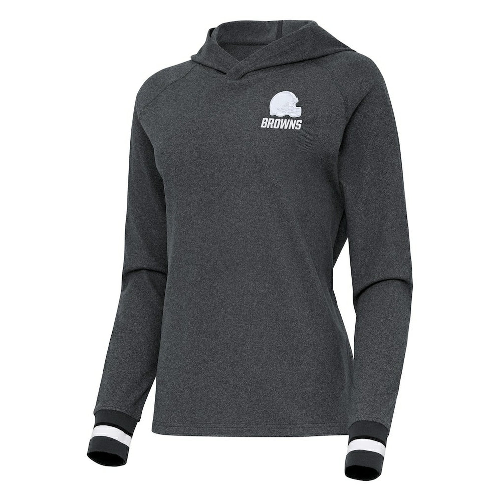 Cleveland Browns Antigua Women's Trek Raglan Pullover Hoodie - Heather Charcoal outlet