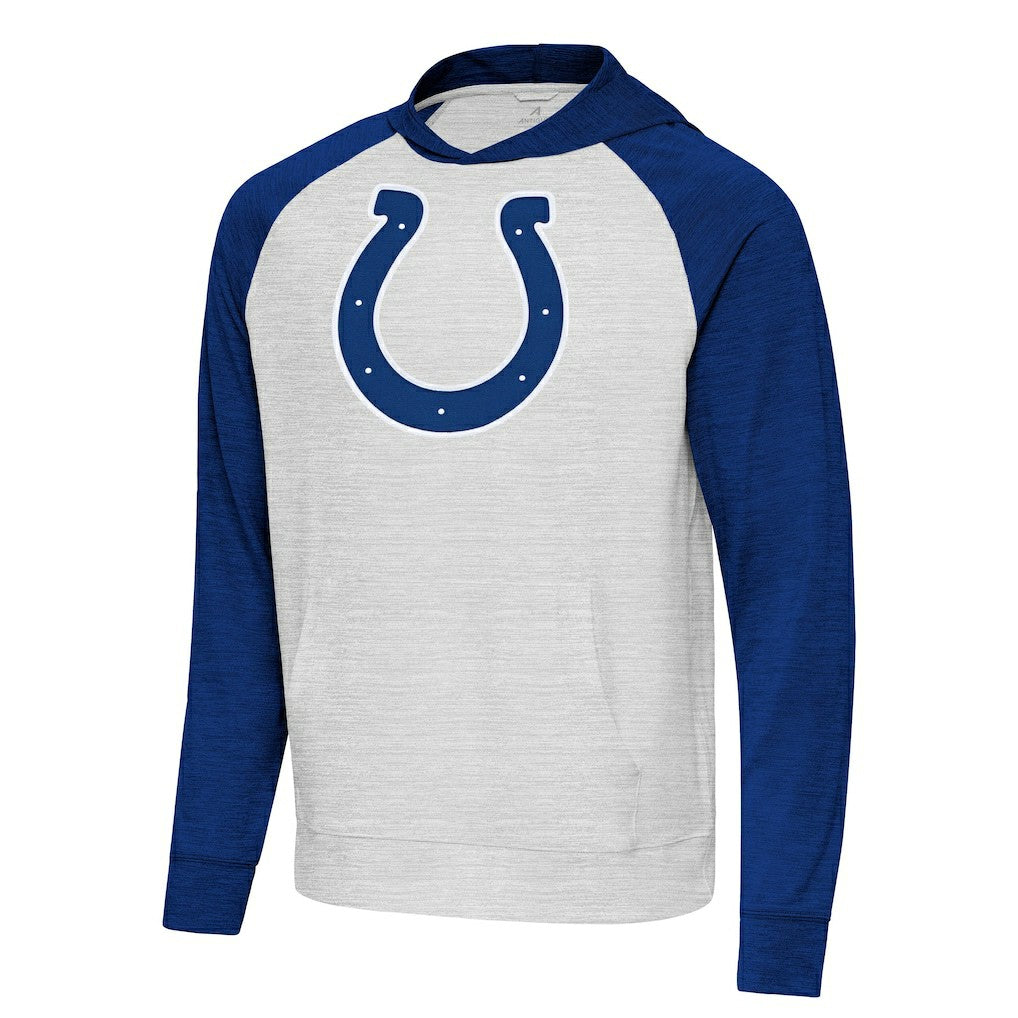 Indianapolis Colts Antigua Urgent Raglan Pullover Hoodie - Heather Gray/Heather Royal cheap