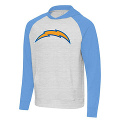 Los Angeles Chargers Antigua Urgent Raglan Pullover Hoodie - Heather Gray/Heather Powder Blue cheap