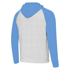 Los Angeles Chargers Antigua Urgent Raglan Pullover Hoodie - Heather Gray/Heather Powder Blue cheap