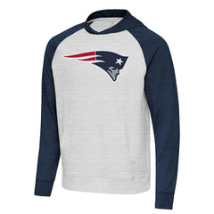 New England Patriots Antigua Urgent Raglan Pullover Hoodie - Heather Gray/Heather Navy outlet