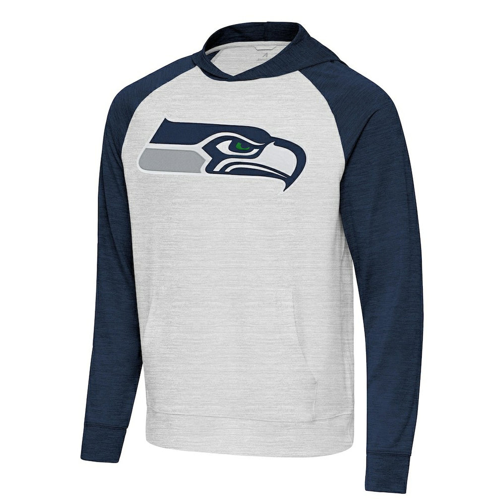 Seattle Seahawks Antigua Urgent Raglan Pullover Hoodie - Heather Gray/Heather College Navy outlet