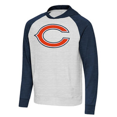 Chicago Bears Antigua Urgent Raglan Pullover Hoodie - Heather Gray/Heather Navy sale