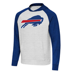 Buffalo Bills Antigua Urgent Raglan Pullover Hoodie - Heather Gray/Heather Royal sale
