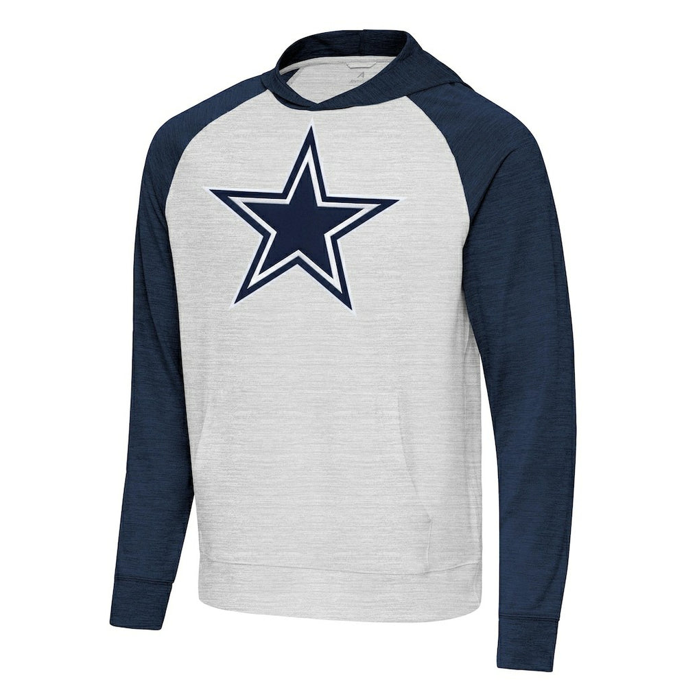 Dallas Cowboys Antigua Urgent Raglan Pullover Hoodie - Heather Gray/Heather Navy cheap