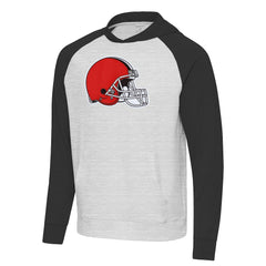 Cleveland Browns Antigua Urgent Raglan Pullover Hoodie - Heather Gray/Black for sale