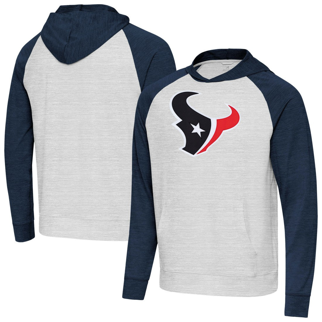 Houston Texans Antigua Urgent Raglan Pullover Hoodie - Heather Gray/Heather Navy sale