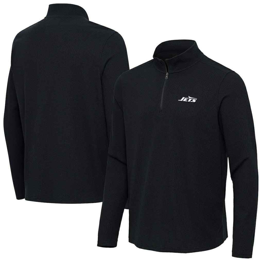 New York Jets Antigua Sync Tri-Blend Quarter-Zip Pullover - Heather Black online