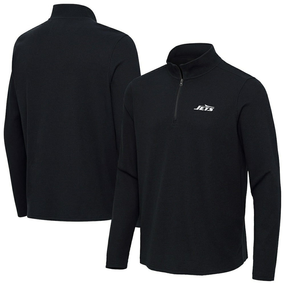 New York Jets Antigua Sync Tri-Blend Quarter-Zip Pullover - Heather Black online