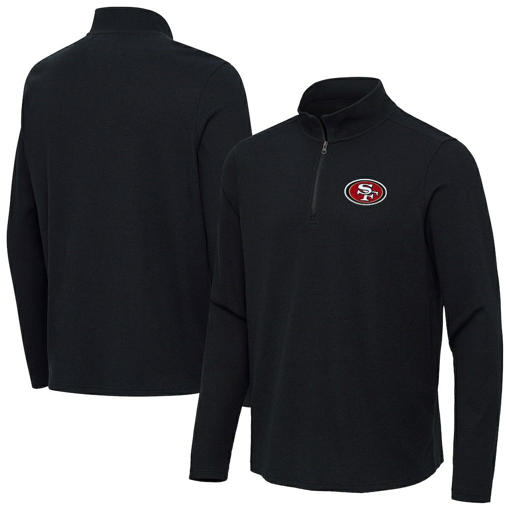 San Francisco 49ers Antigua Sync Tri-Blend Quarter-Zip Pullover - Heather Black for sale