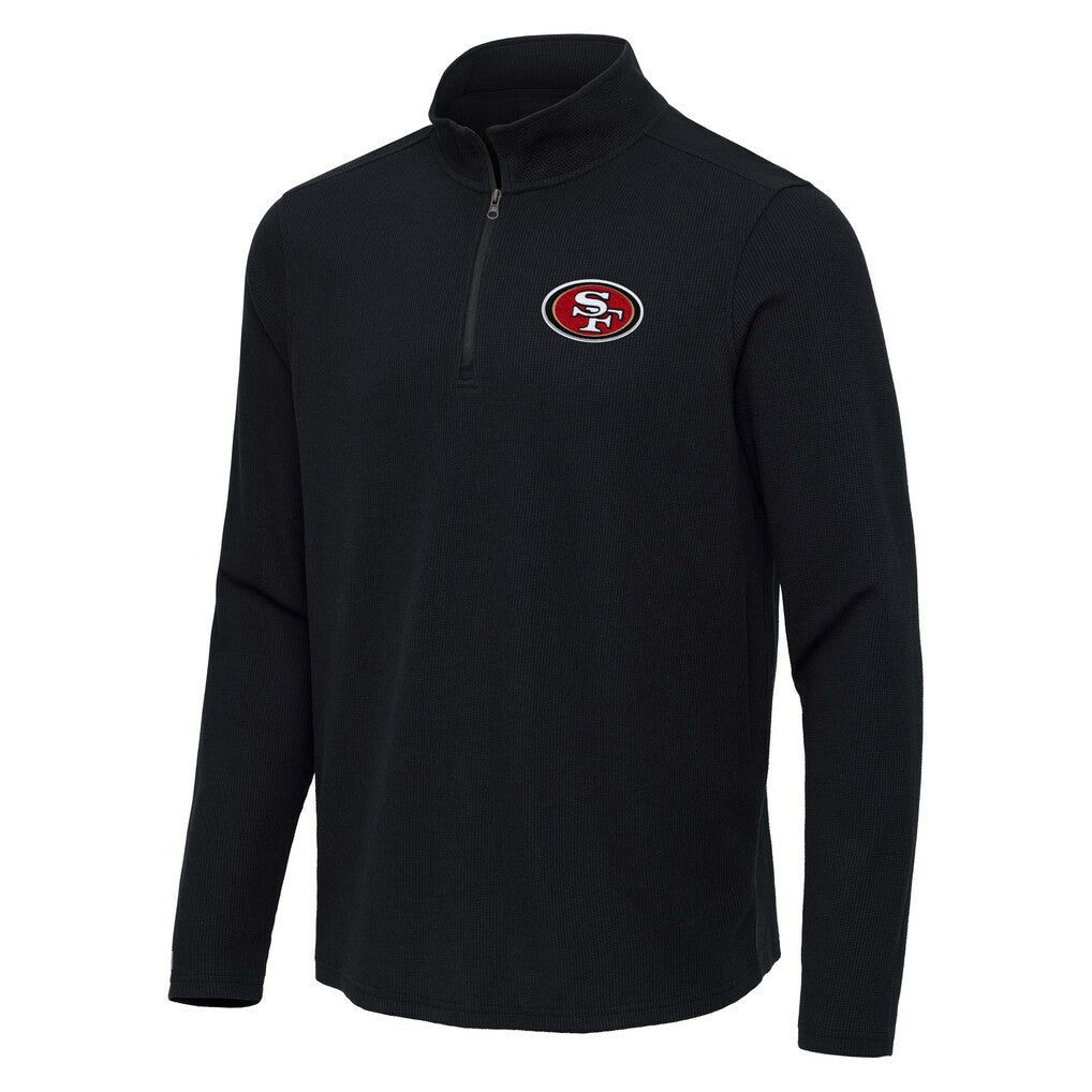 San Francisco 49ers Antigua Sync Tri-Blend Quarter-Zip Pullover - Heather Black for sale