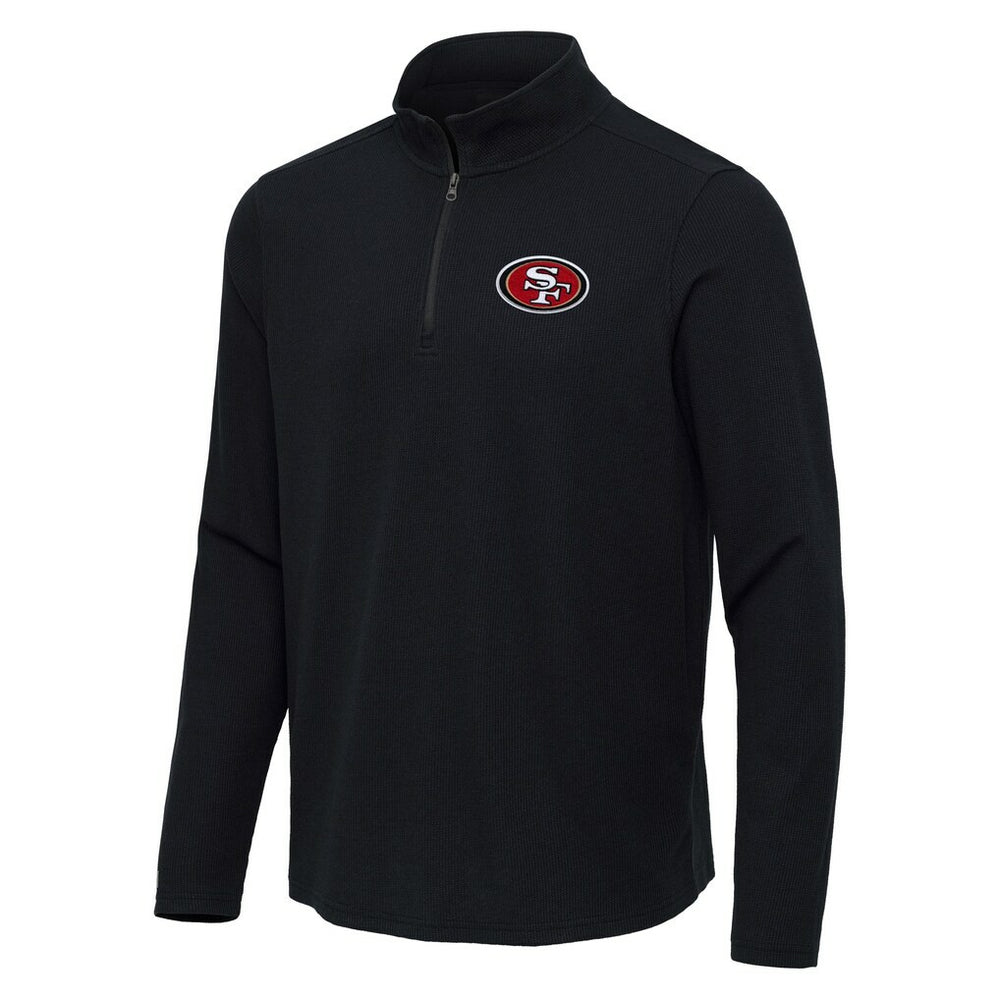 San Francisco 49ers Antigua Sync Tri-Blend Quarter-Zip Pullover - Heather Black for sale