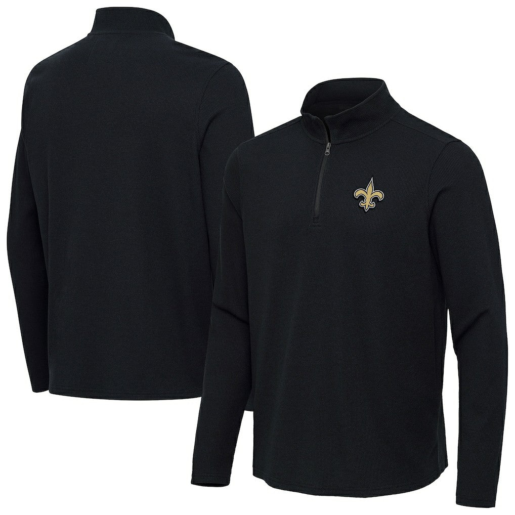 New Orleans Saints Antigua Sync Tri-Blend Quarter-Zip Pullover - Heather Black discount