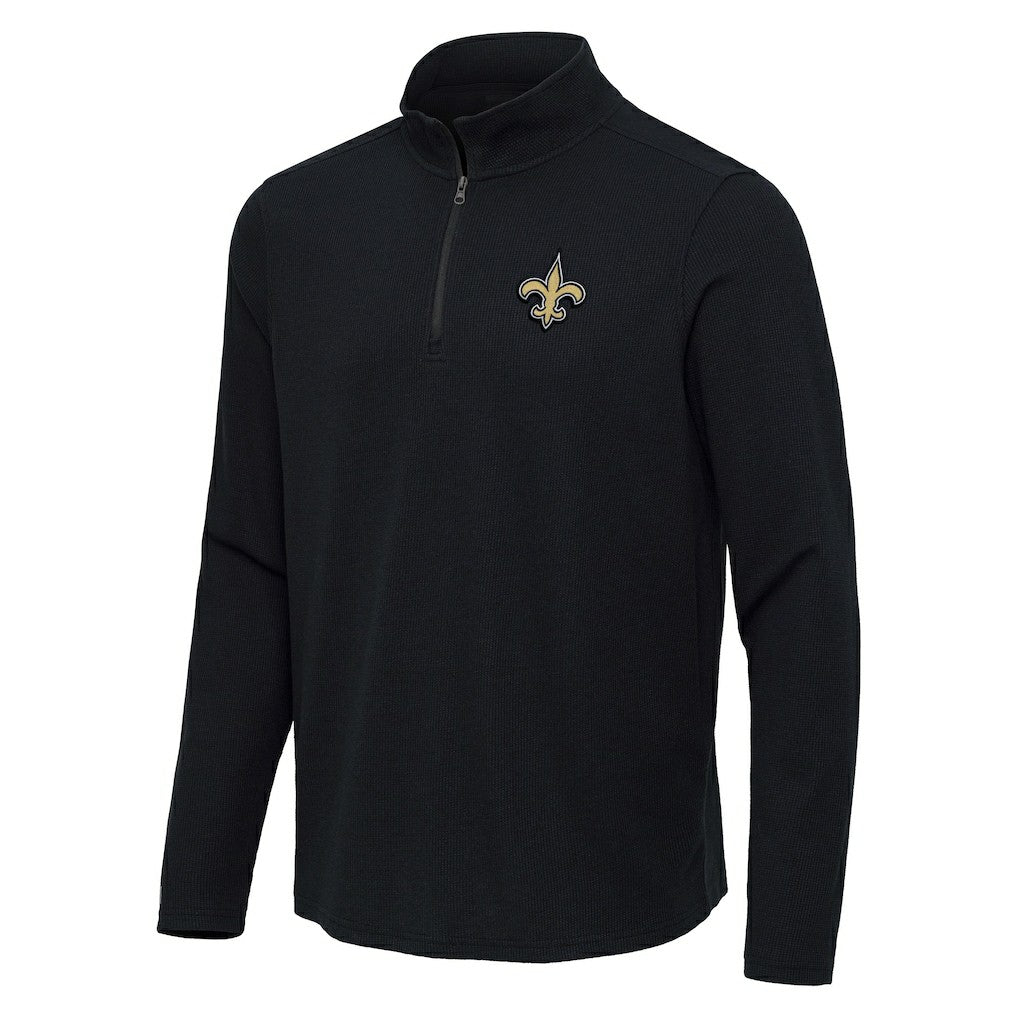 New Orleans Saints Antigua Sync Tri-Blend Quarter-Zip Pullover - Heather Black discount