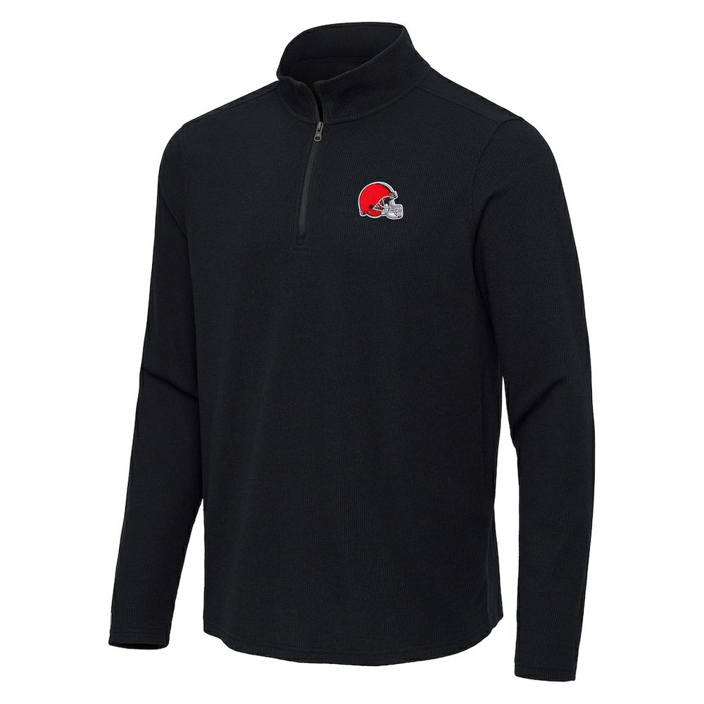 Cleveland Browns Antigua Sync Tri-Blend Quarter-Zip Pullover - Heather Black sale