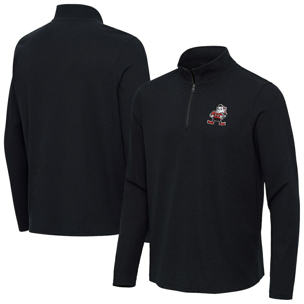 Cleveland Browns Antigua Throwback Sync Tri-Blend Quarter-Zip Pullover - Heather Black cheap