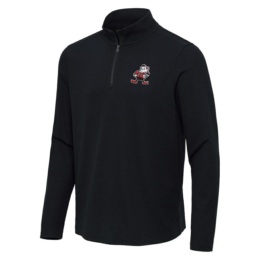 Cleveland Browns Antigua Throwback Sync Tri-Blend Quarter-Zip Pullover - Heather Black cheap