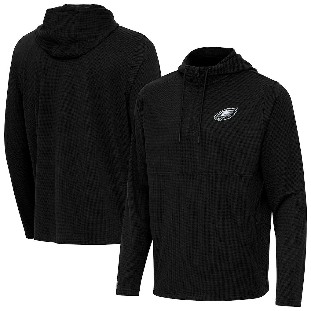 Philadelphia Eagles Antigua Connected Quarter-Zip Pullover Hoodie - Black on sale
