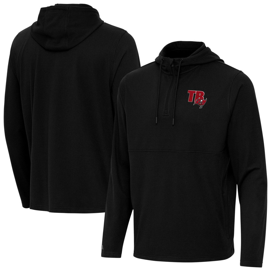 Tampa Bay Buccaneers Antigua Connected Quarter-Zip Pullover Hoodie - Black outlet