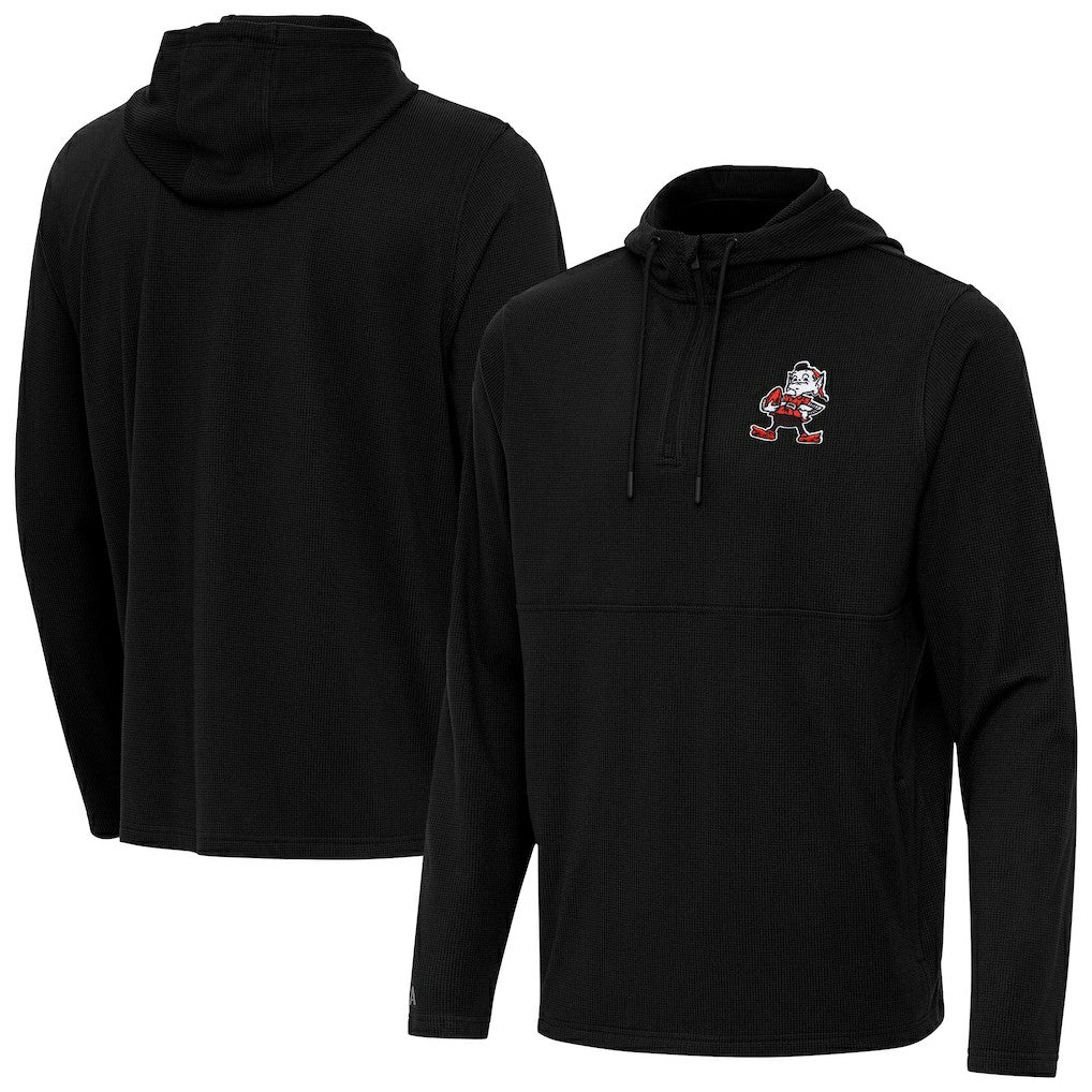 Cleveland Browns Antigua Throwback Connected Quarter-Zip Pullover Hoodie - Black discount