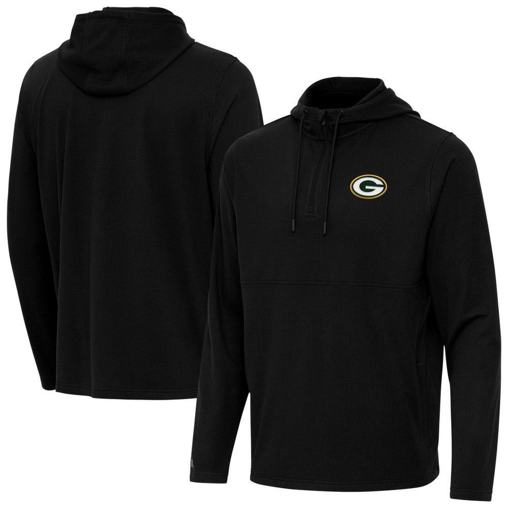 Green Bay Packers Antigua Connected Quarter-Zip Pullover Hoodie - Black on sale