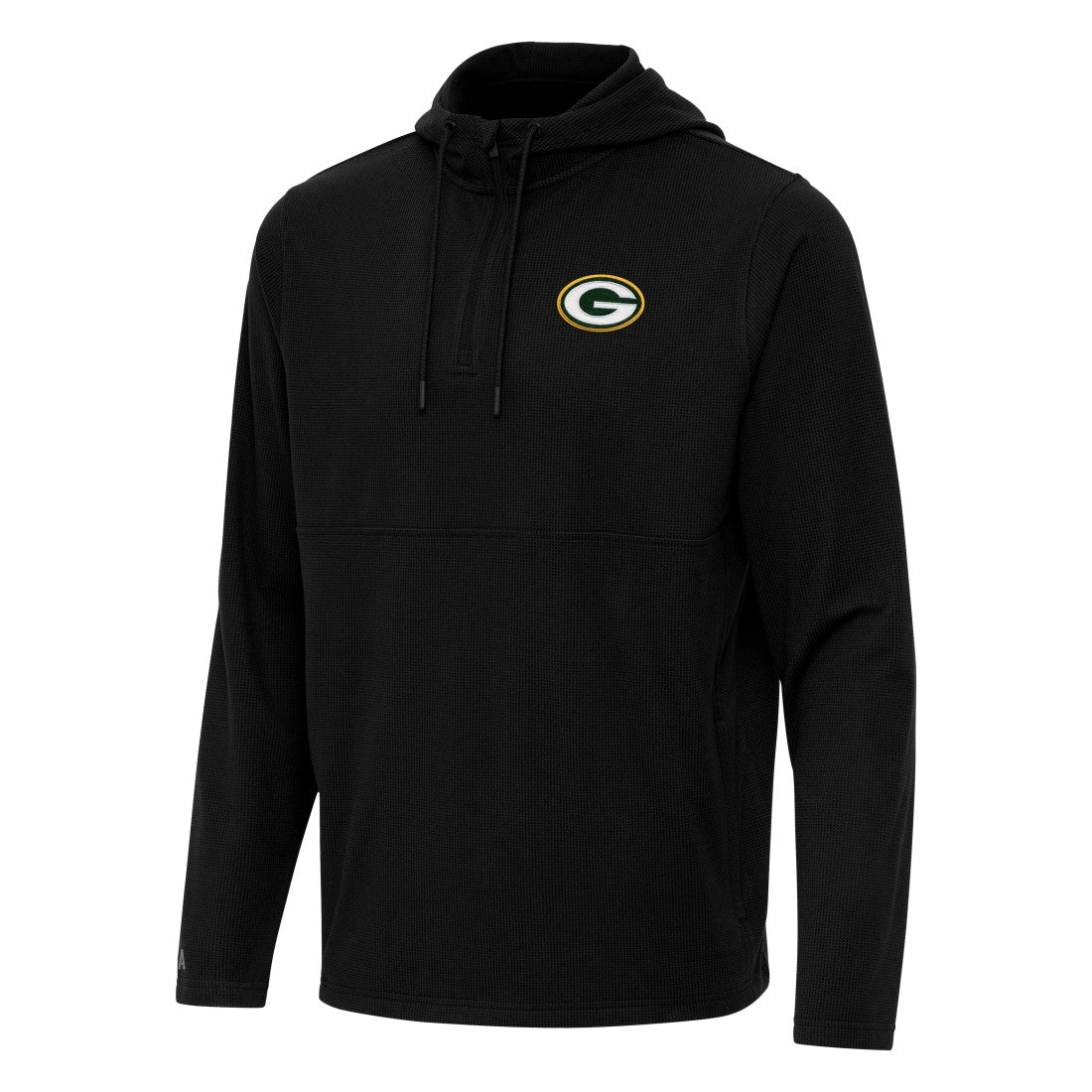 Green Bay Packers Antigua Connected Quarter-Zip Pullover Hoodie - Black on sale