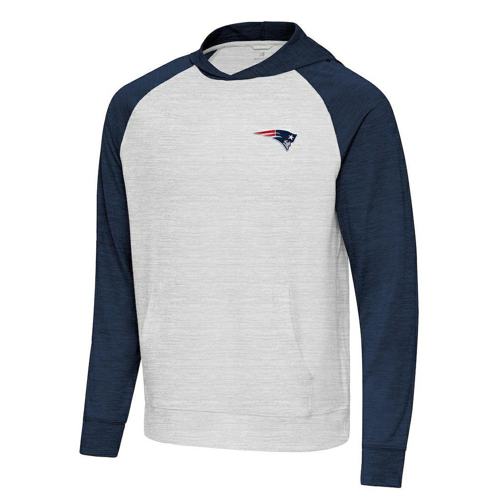 New England Patriots Antigua Urgent Pullover Hoodie - Heather Navy/Gray outlet