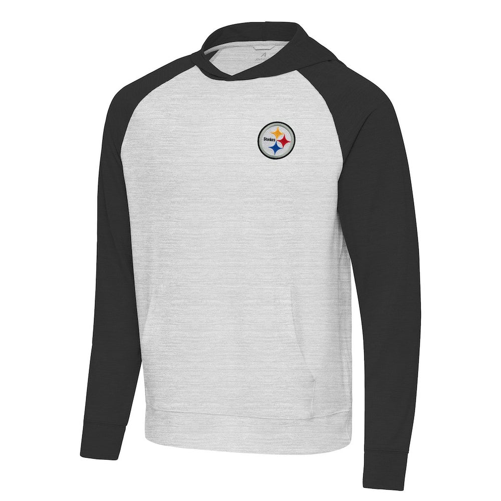 Pittsburgh Steelers Antigua Urgent Pullover Hoodie - Black/Heather Gray discount