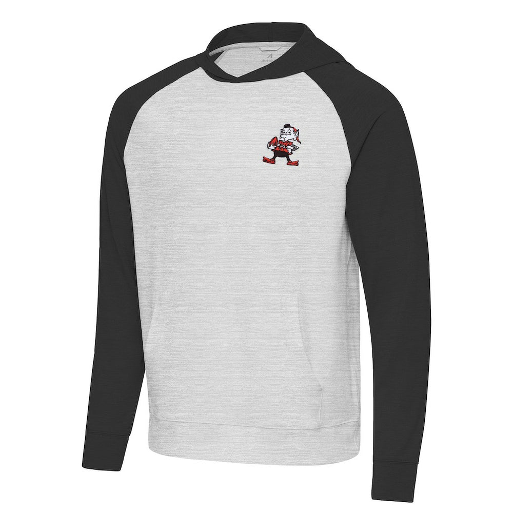 Cleveland Browns Antigua Urgent Pullover Hoodie - Black/Heather Gray sale