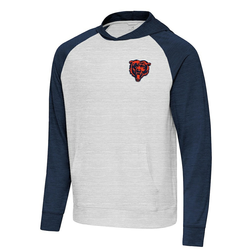 Chicago Bears Antigua Urgent Pullover Hoodie - Heather Navy/Gray for sale