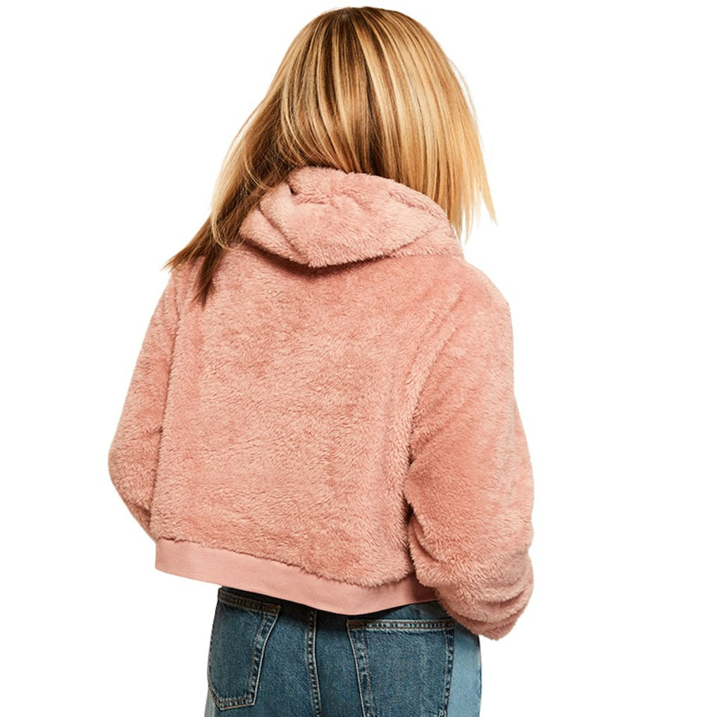 San Francisco 49ers Jill Martin Women's Tonal Sherpa Cropped Hoodie - Pink on sale