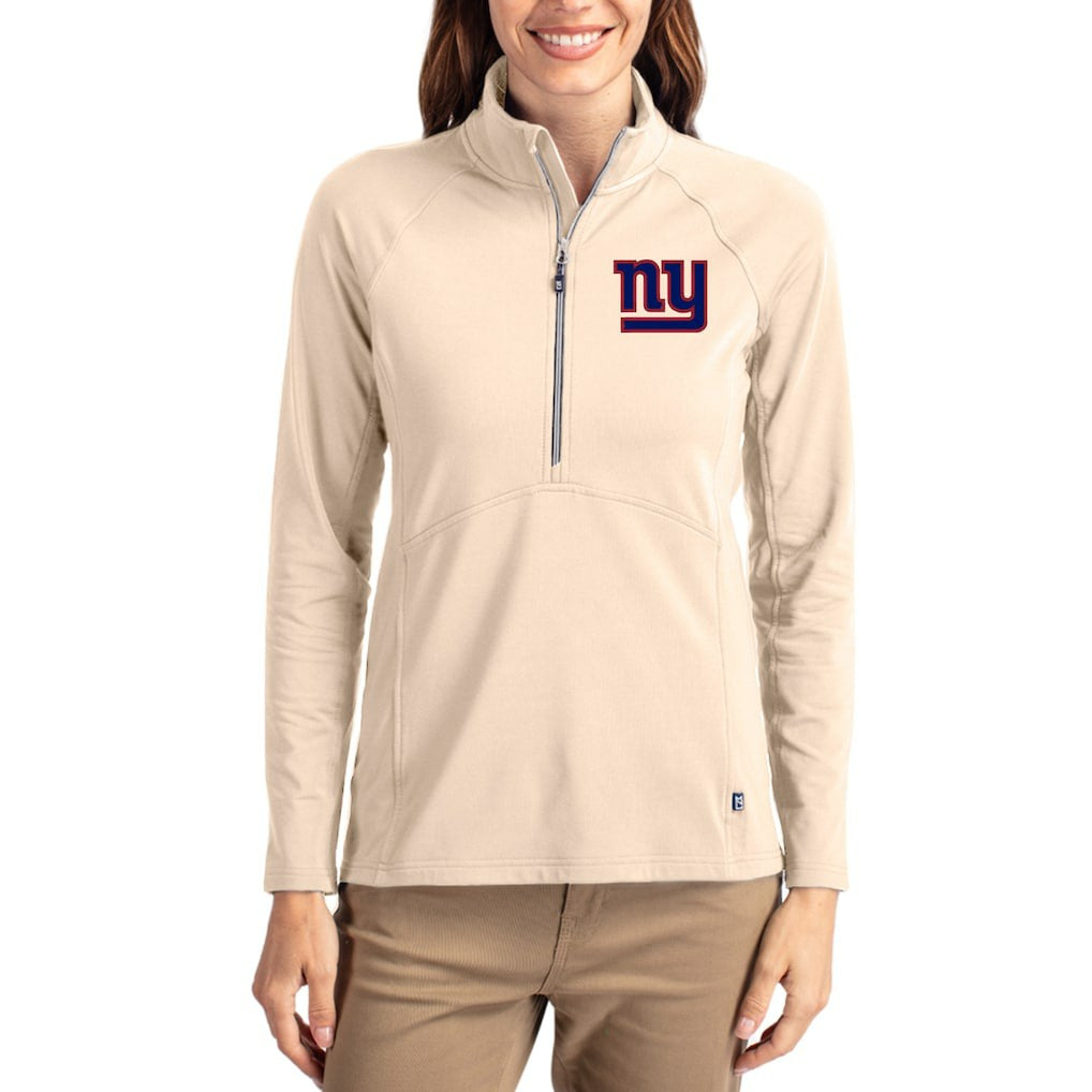 New York Giants Cutter & Buck Women's Adapt Eco Knit Stretch Recycled Raglan Half-Zip Pullover - Tan outlet