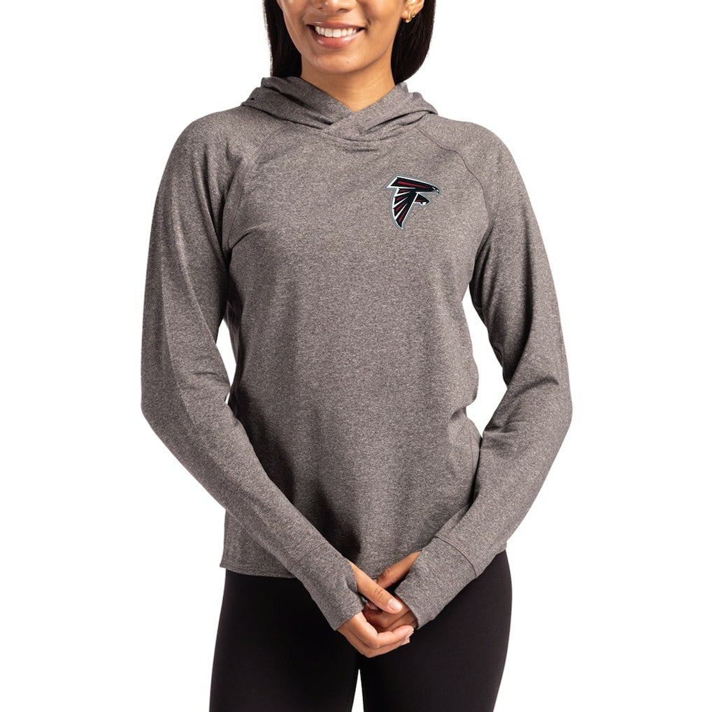 Atlanta Falcons Cutter & Buck Women's Primary Logo Adapt Knit Recycled Raglan Pullover Hoodie - Heather Charcoal online