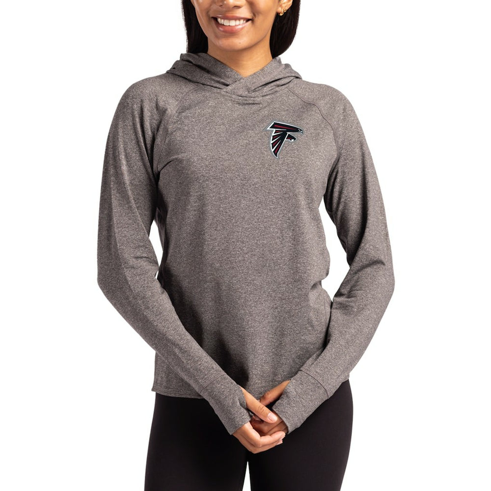 Atlanta Falcons Cutter & Buck Women's Primary Logo Adapt Knit Recycled Raglan Pullover Hoodie - Heather Charcoal online
