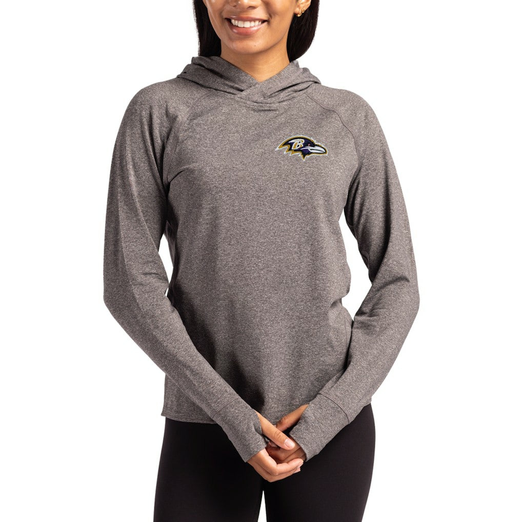 Baltimore Ravens Cutter & Buck Women's Primary Logo Adapt Knit Recycled Raglan Pullover Hoodie - Heather Charcoal sale