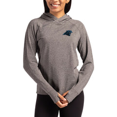 Carolina Panthers Cutter & Buck Women's Primary Logo Adapt Knit Recycled Raglan Pullover Hoodie - Heather Charcoal for sale