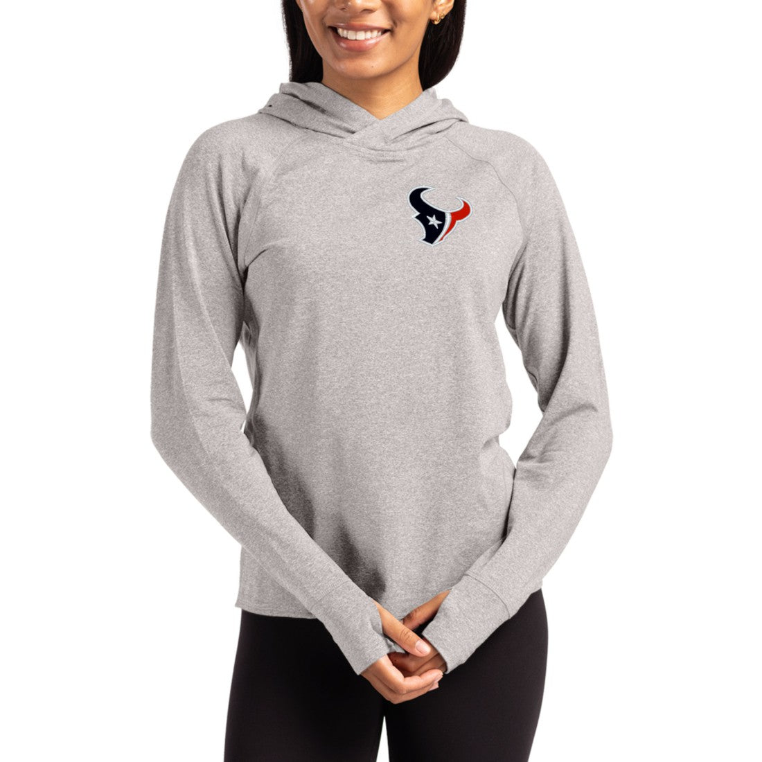 Houston Texans Cutter & Buck Women's Primary Logo Adapt Knit Recycled Raglan Pullover Hoodie - Heather Gray on sale