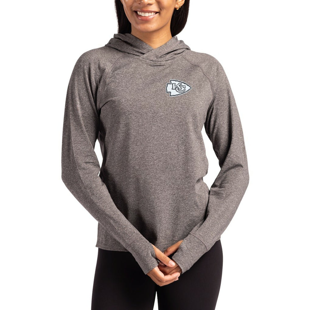Kansas City Chiefs Cutter & Buck Women's Tonal Logo Adapt Knit Recycled Raglan Pullover Hoodie - Heather Charcoal online
